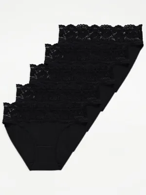Black Lace Top High Leg Knickers 5 Pack | Lingerie | George at ASDA