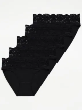 Black Lace Top High Leg Knickers 5 Pack | Lingerie | George at ASDA