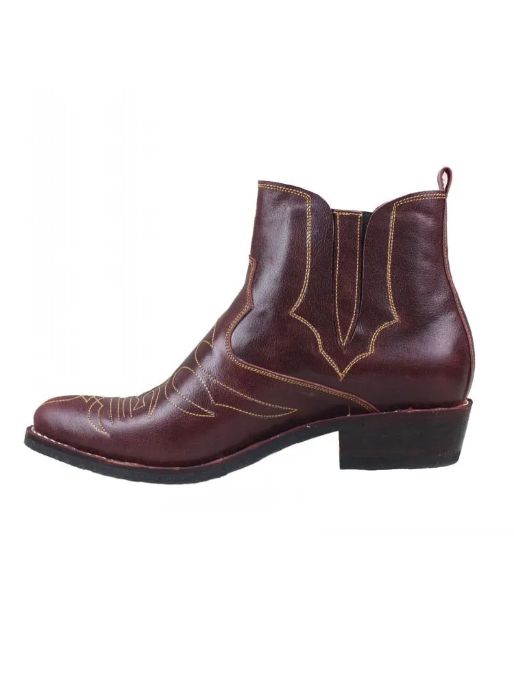 Men's Vintage Genuine Leather Block Heel Pointed Toe Zipper Ankle Boots