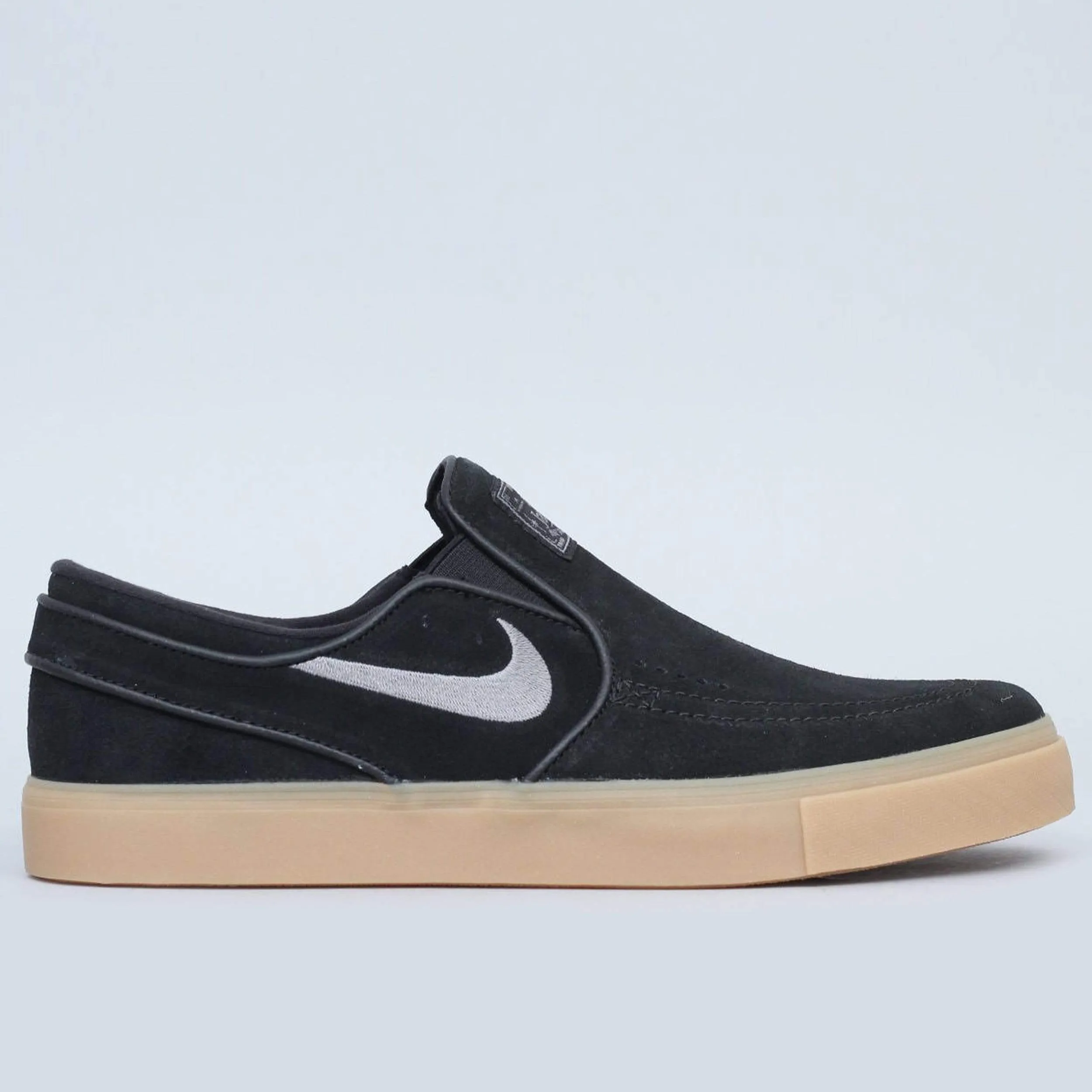 Nike SB Stefan Janoski Slip Shoes Black / Gunsmoke - Gum Light Brown from Slam City Skates London UK