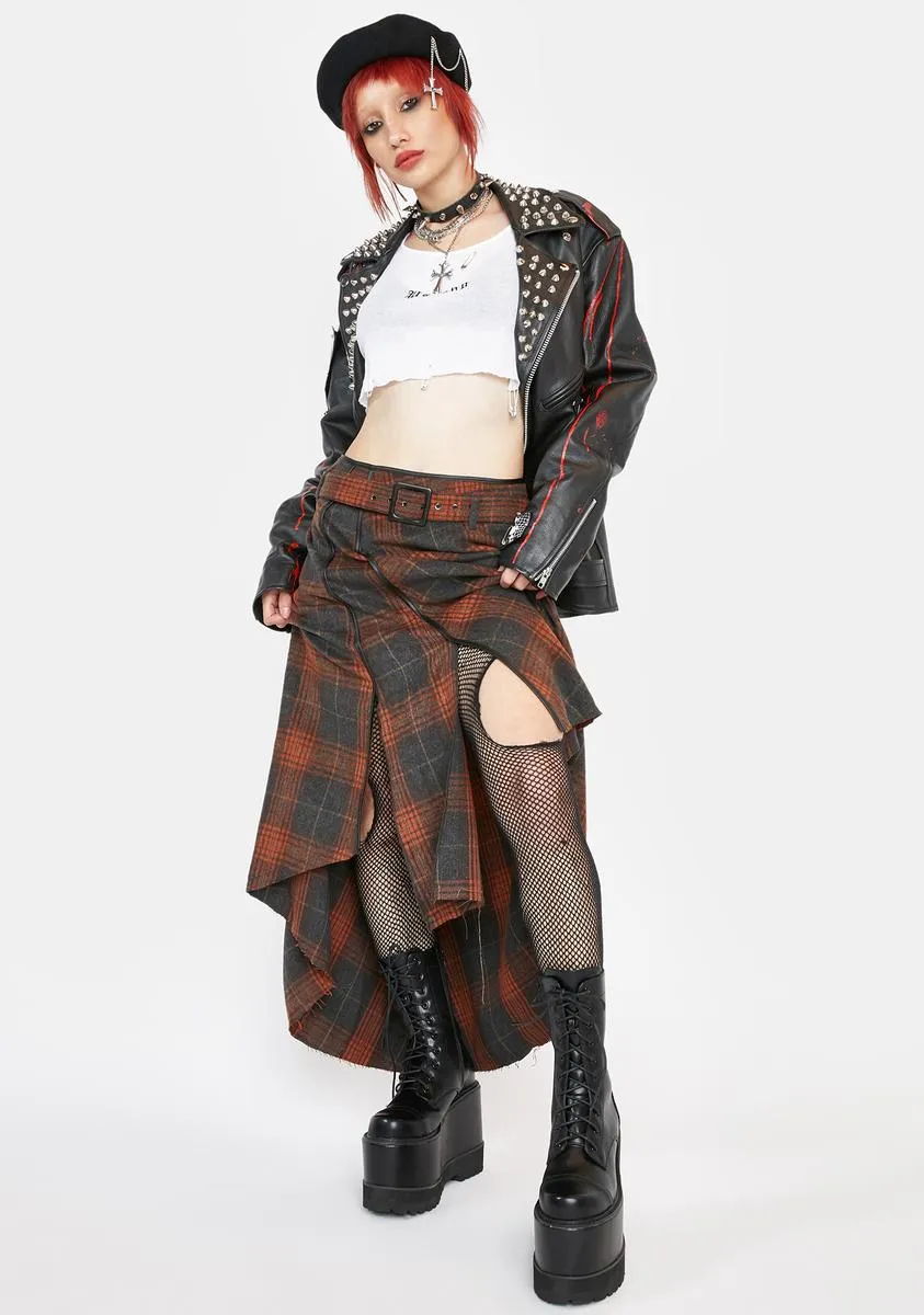 Permutation Plaid Asymmetrical Skirt-