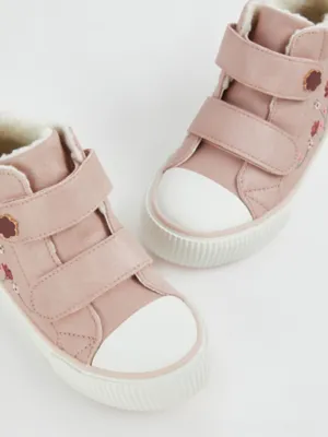 Pink Floral Embroidered Fleece Lined High Top Trainers | Kids | George at ASDA