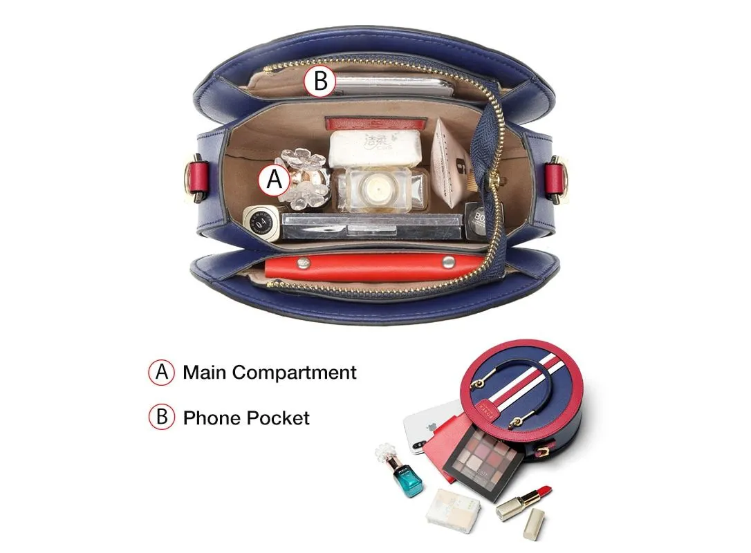 Round Crossbody Bag Female Small England Style Circular Handbag Lady Shoulder Bag Gift for Girl