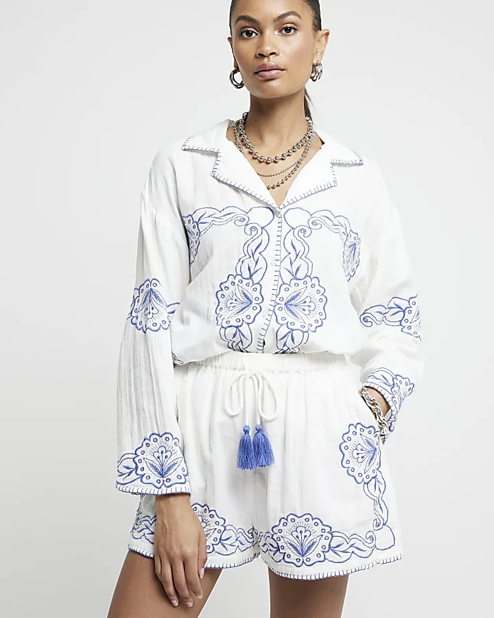 White embroidered shorts