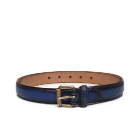 Women's Blue Leather Antique Buckle Belt by Brune & Bareskin