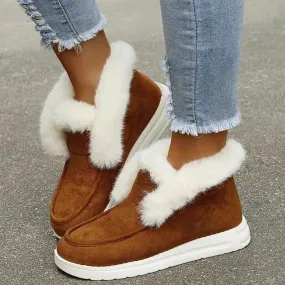 Women's Winter Suede Leather Natural Fur Plush Ankle Snow Boots